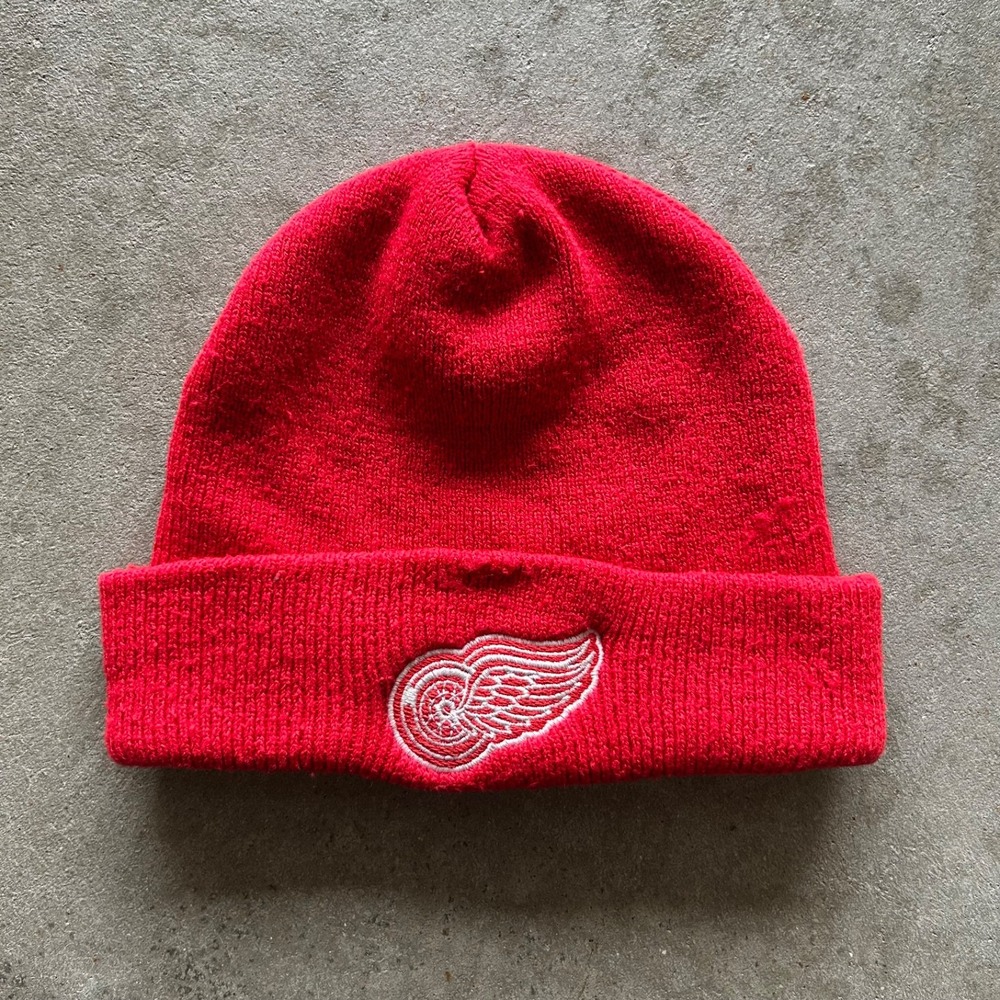 Vintage Detroit Red Wings Beanie Hat Cap One Size Red NHL Hockey Cuffed Knit